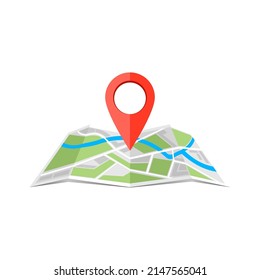 Map icon with pin pointer location on the folded map