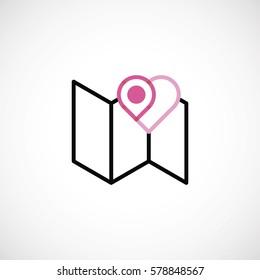 the map an icon with pink heart