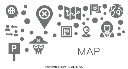 map icon set. 11 filled map icons.  Simple modern icons about  - Global, Placeholder, Network, Parking, Map, Pirate, Flags, George washington, Earth