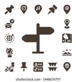 map icon set. 17 filled map icons.  Simple modern icons about  - Pin, Parking, World, Signpost, Globe, Placeholder, Map, Mountains, Push pin, Location, Access, Flags