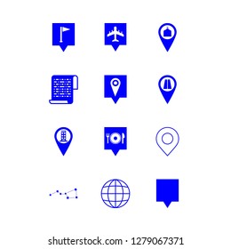 map icon set about airport pin, flag location, building location and constellation vector set