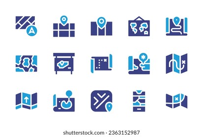 Map icon set. Duotone color. Vector illustration. Containing world map, map, street map.