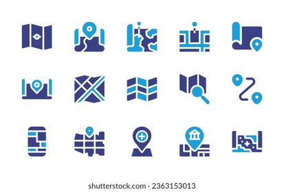 Map icon set. Duotone color. Vector illustration. Containing pin, map, underground, marker, location.