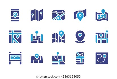 Map icon set. Duotone color. Vector illustration. Containing map, street map, mobile, marker, location, maps, sign.