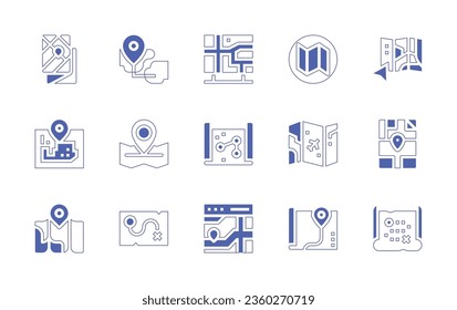 Map icon set. Duotone style line stroke and bold. Vector illustration. Containing map, maps.