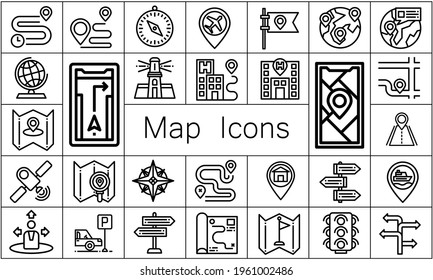 Map icon set flat style vector illustration.