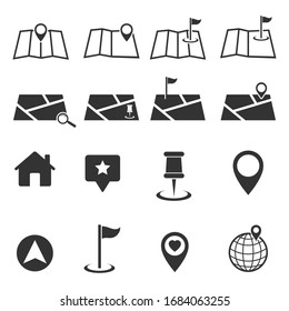 map icon set isolated on white background, vector Illustration