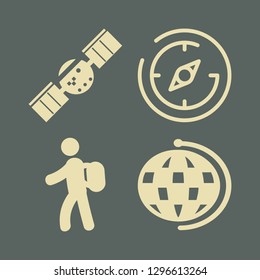 map icon set with traveler, globe and compass vector illustration