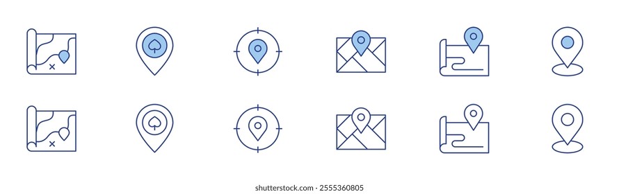 Map icon set in two styles, Duotone and Thin Line style. Editable stroke. map, casino, location.