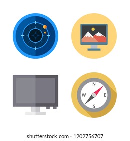 map icon set. vector set about monitor, compass and radar icons set.