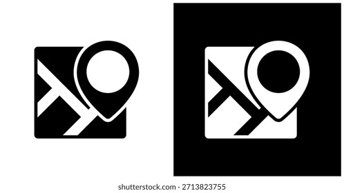 Ícone De Mapa Definido Em Plano De Fundo Branco E Preto