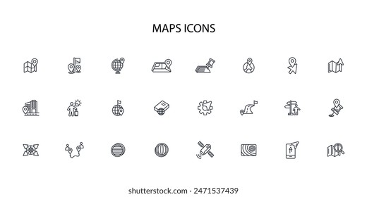Conjunto de iconos de mapa.Vector.Trazo editable.signo de estilo lineal para utilizar Diseño web,logotipo.Ilustración de símbolo.