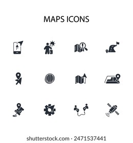 Map icon set.vector.Editable stroke.linear style sign for use web design,logo.Symbol illustration.