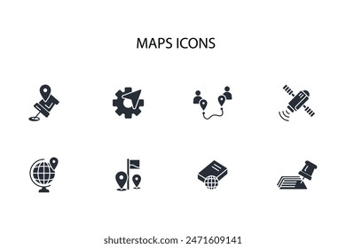 Map icon set.vector.Editable stroke.linear style sign for use web design,logo.Symbol illustration.