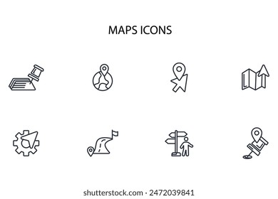 Map icon set.vector.Editable stroke.linear style sign for use web design,logo.Symbol illustration.