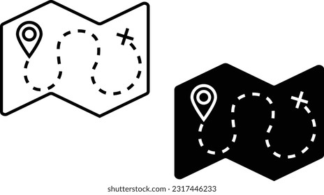 Map icon sheet, simple trendy flat style line and solid Isolated vector illustration on white background.