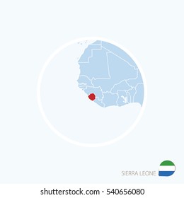 Map icon of Sierra Leone. Blue map of Africa with highlighted Sierra Leone in red color. Vector Illustration.