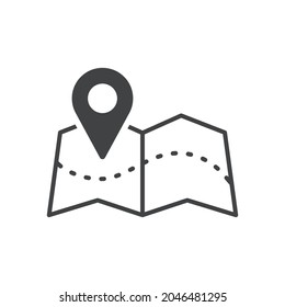 Map icon. Simple outline style. Road, place, journey, pin, landmark, find, point, paper, flat, travel, street marker concept. Vector illustration isolated on white background Editable stroke EPS 10