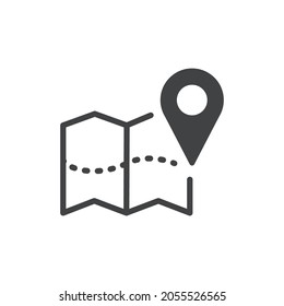 Map icon. Simple outline style. Road, place, journey, pin, landmark, find, point, paper, flat, travel, street marker concept. Vector illustration isolated on white background Editable stroke EPS 10