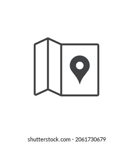 Map icon. Simple outline style. Road, place, journey, pin, landmark, find, point, paper, flat, travel, street marker concept. Vector illustration isolated on white background Editable stroke EPS 10