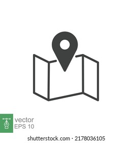 Map icon. Simple outline style. Road, place, journey, pin, landmark, find, point, paper, flat, travel, street marker concept. Vector illustration isolated on white background Editable stroke EPS 10