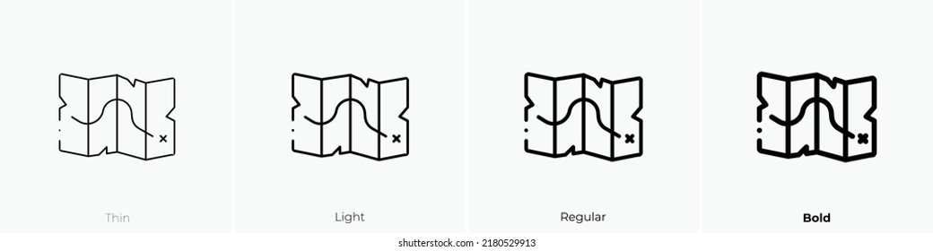 map icon. Thin, Light Regular And Bold style design isolated on white background