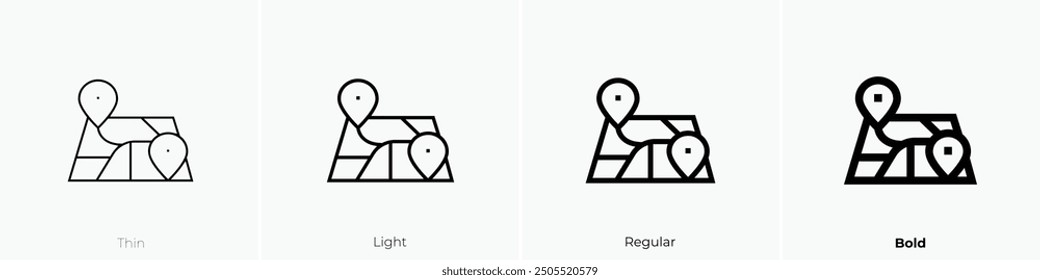 map icon. Thin, Light Regular And Bold style design isolated on white background