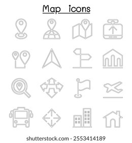 Map icon in thin line style