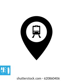 Map icon with train, trolley - vector illustration