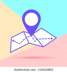 Map icon in trendy flat minimal pastel colored style on pink and blue background