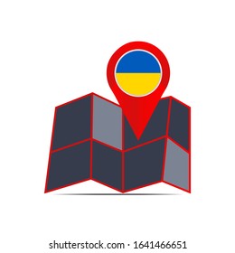 map icon of Ukraine isolated with the state flag