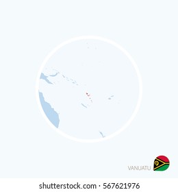 Map icon of Vanuatu. Blue map of Oceania with highlighted Vanuatu in red color. Vector Illustration.