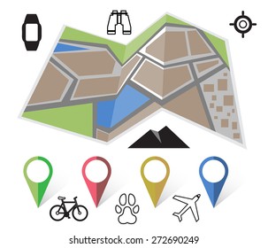 map icon vector, gps icon set,flat colored location icon