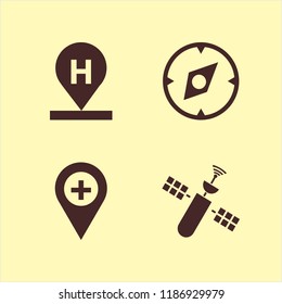 Map Icon. Map Vector Icons Set Hotel Location, Compass, Hospital Location And Satellite