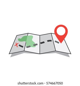 Map icon vector illustration with map pointer on white background