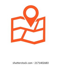 Map icon vector with pin pointer,location symbol. Flat design,minimal concept,red line style. Use for web,app and mobile development design.