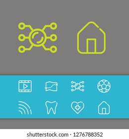 Map icon with video, house and wifi symbols. Set of cardiology, health, video icons and movie concept. Editable vector elements for logo app UI design.