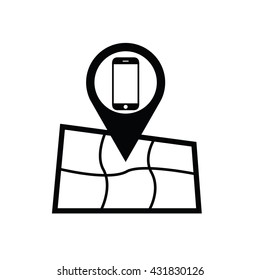 Map icon whit phone. Vector illustration