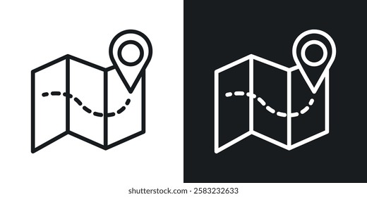 Map icons in black and white liner strokes for web design.