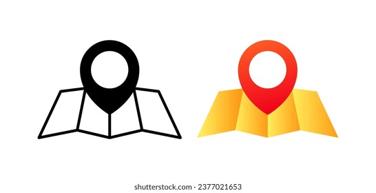 Map icons with geolocation. Different styles, colors, map icons with geolocation. Vector icons