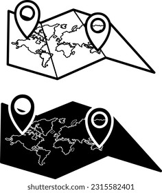 Map Icons with Geotag Icons. Vector Illustration of Paper Map of Earth with Location Marker. Navigation, Geolocation, Travel  Tourism