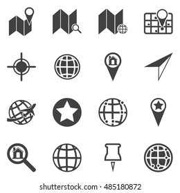 Map icons. GPS and Navigation. Vector illustration. 