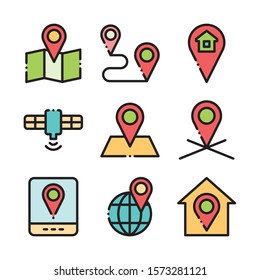 Iconos de mapa y iconos de ubicación con fondo blanco