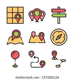 Map Icons and Location Icons with White Background