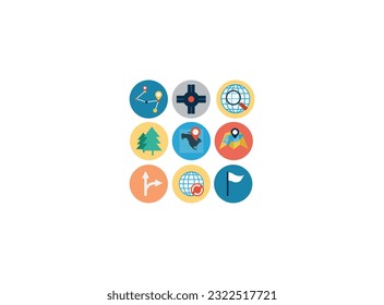 Kartensymbole und Ortssymbole mit weißem Hintergrund .Navigation, fette Zeilensymbole. Die Illustrationen sind eine Vektorgrafik, editierbarer Strich,   Hergestellt mit Präzision und Auge für Qualität.
