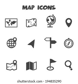 map icons, mono vector symbols