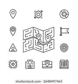 Map icons navigation directions and location symbols