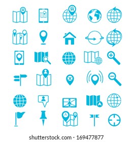Map icons on white background. GPS and Navigation. Vector illustration.