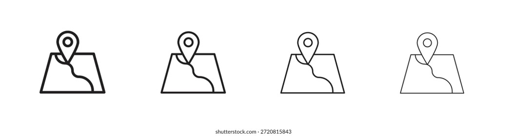 Los iconos de mapa delinean el diseño de Vector negro. Línea con trazo editable.