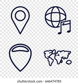 Map icons set. set of 4 map outline icons such as international music, location